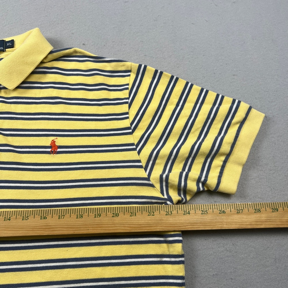 Polo Ralph Lauren Polo Shirt Mens XL Yellow Striped Cotton Pique Preppy Classic - Picture 5 of 8